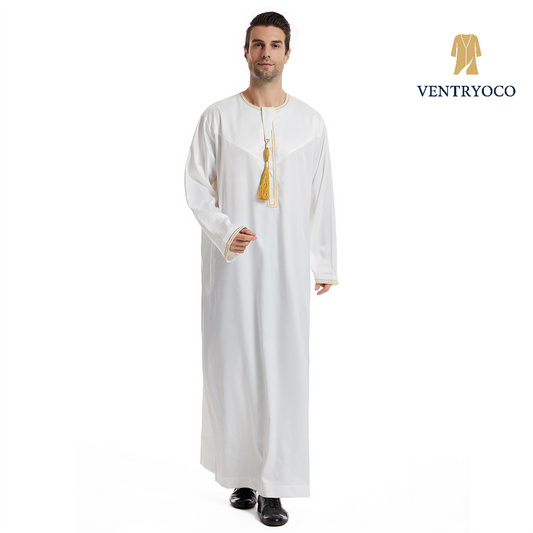 Men's Long Sleeve Islamic Thobe – Traditional Muslim Robe for Prayer, Eid, Ramadan & Daily Wear