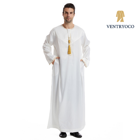 Men's Long Sleeve Islamic Thobe – Traditional Muslim Robe for Prayer, Eid, Ramadan & Daily Wear